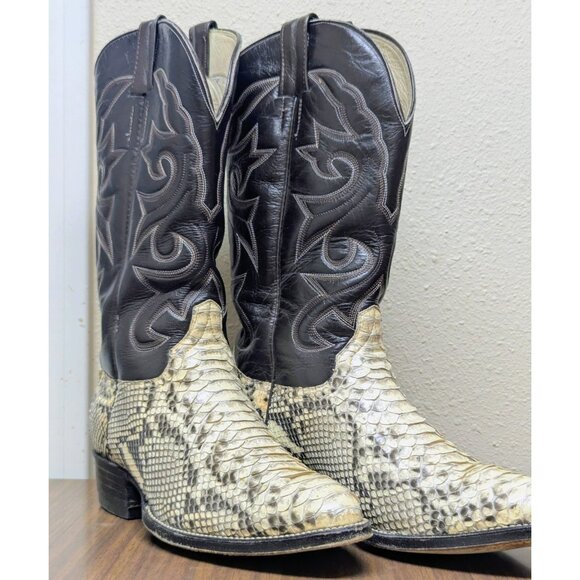 Vintage 90's USA MADE Men's Sz 12 D Exotic PYTHON Snakeskin Cowboy Western Boots - Picture 1 of 12